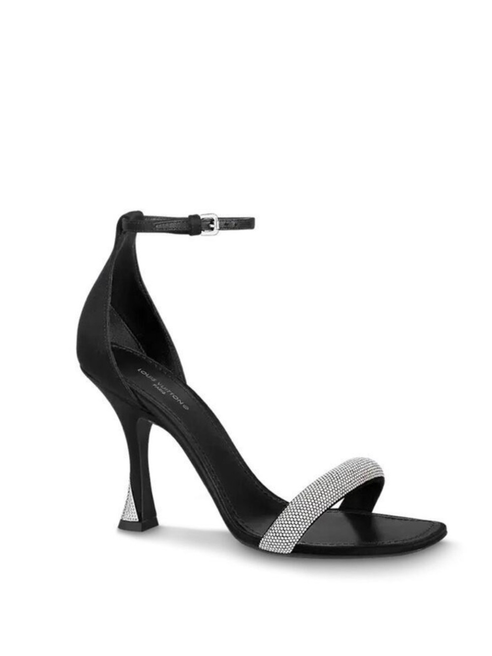 Louis Vuitton Sparkle Sandal 95MM Crystal Satin Heels Black Ankle Strap EU 39.5